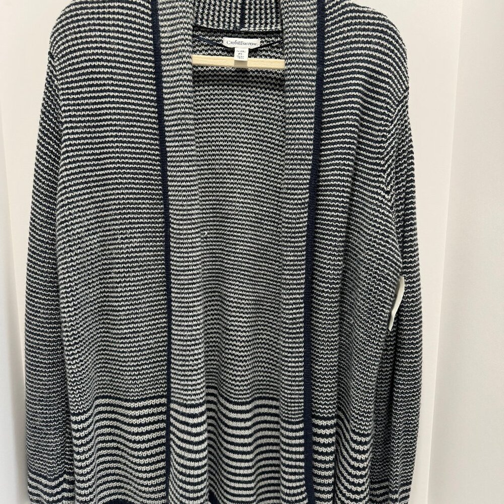 Croft & Barrow Striped Black and White Open Front Knit Cardigan; Size: PL